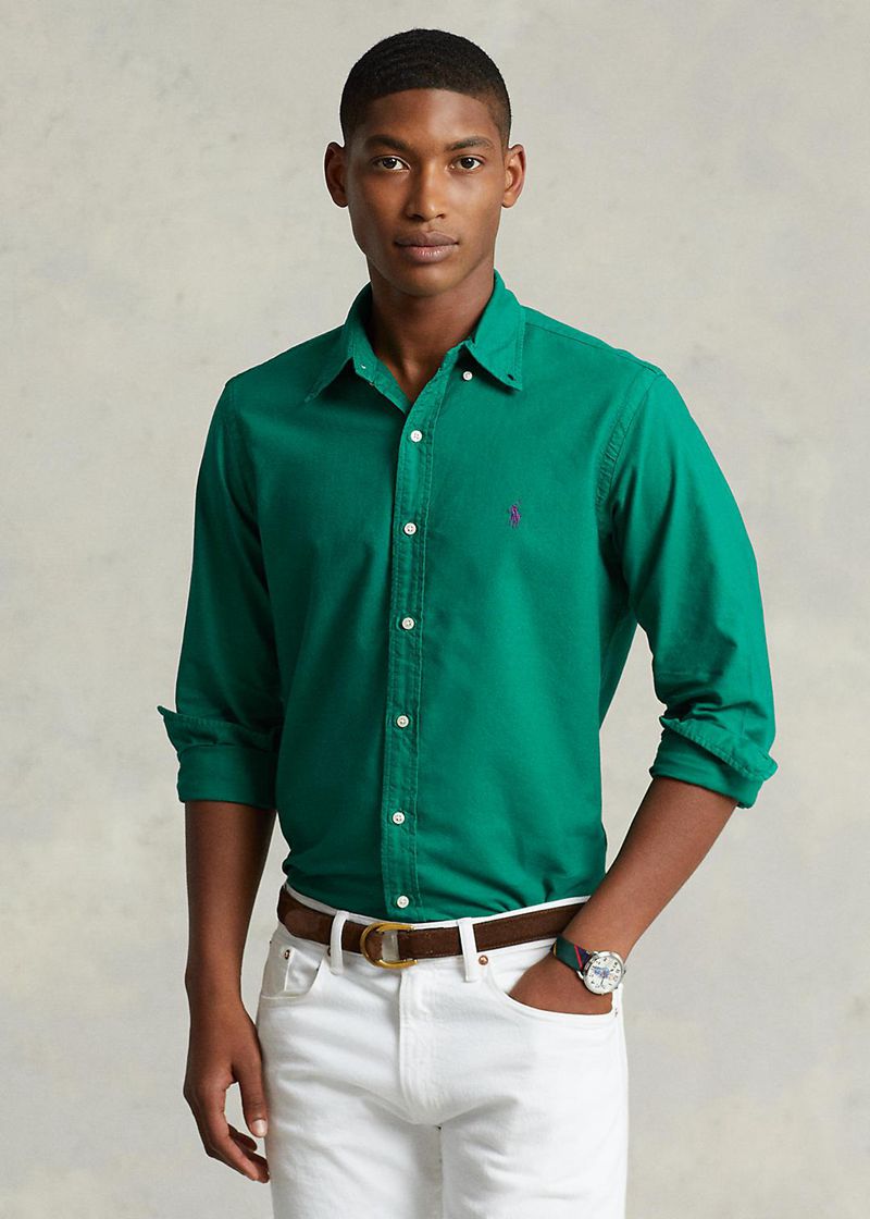 Camisas Polo Ralph Lauren Hombre Custom Fit Garment-Dyed Oxford Chile Verde WNXZG-9042